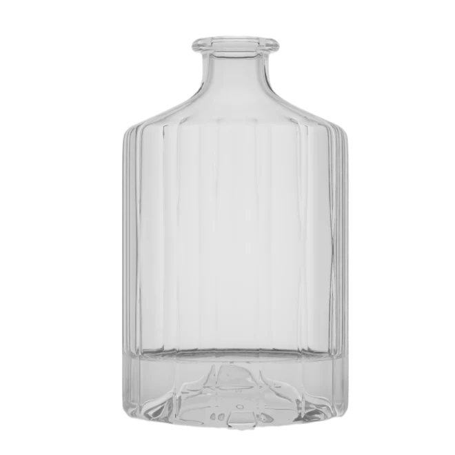 500ml Ribbed Clear Glass Bottle – Square Shape with Textured Finish for Premium Liquor