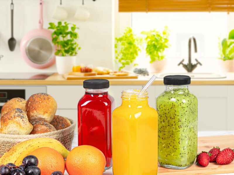 Clear glass Juice Bottles with Lids