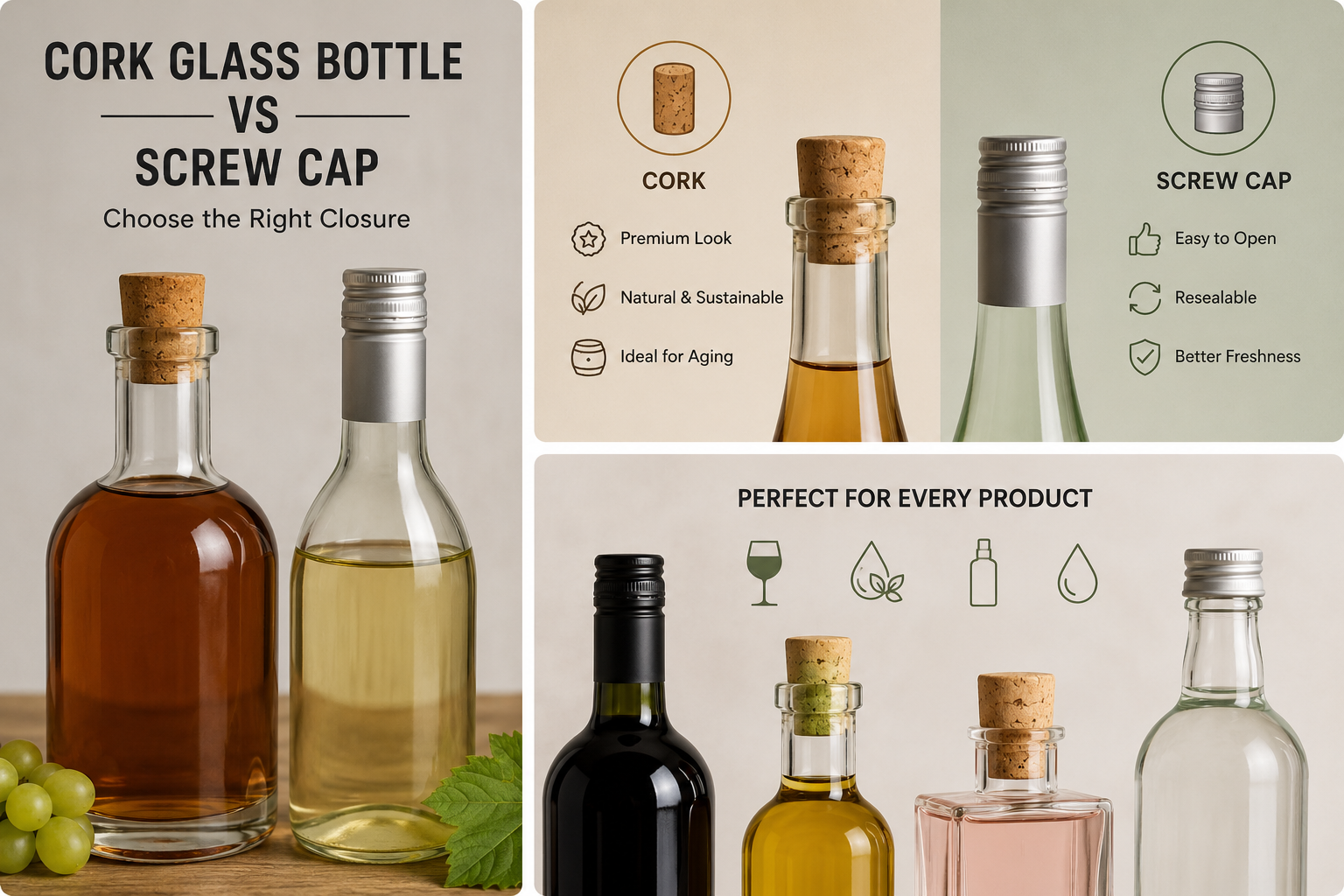 Cork glass bottle Screw cap